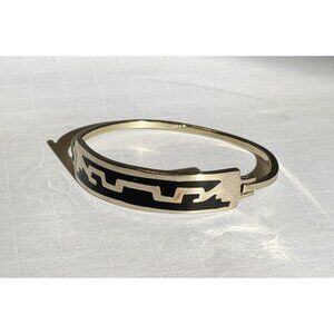 Vintage MEXICO Sterling Silver Black Enamel Aztec Hinged 7.25” Bracelet SEE PICS